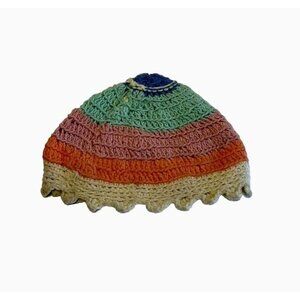 Handmade Crochet Rainbow Scalloped Edged Beanie‎ Hipster Granny Core Snow Hat
